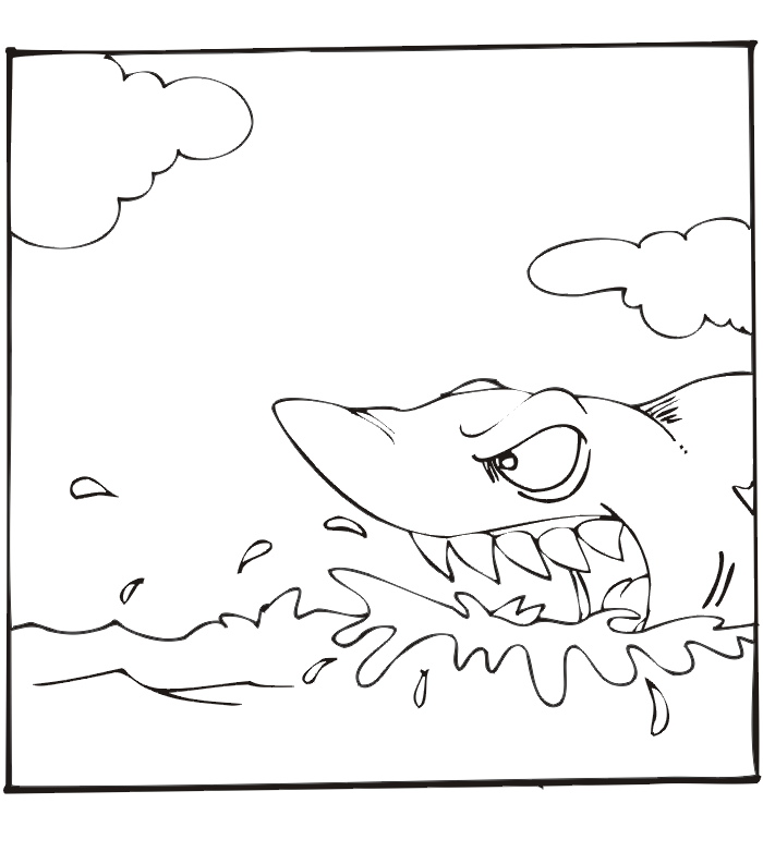 Shark coloring page - on surface of water