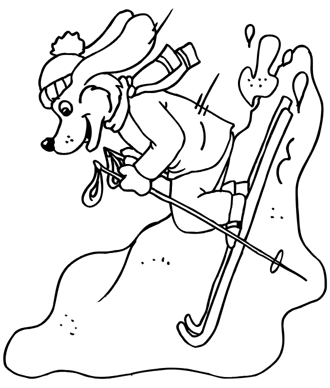 Skiing Coloring Page: Dog Skier