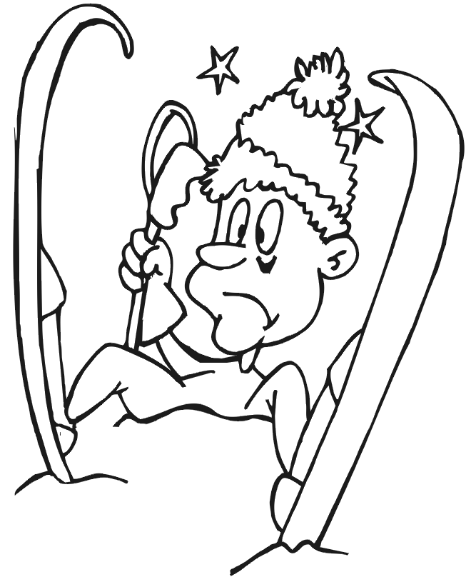 Skiing Coloring Page: Fallen Skier