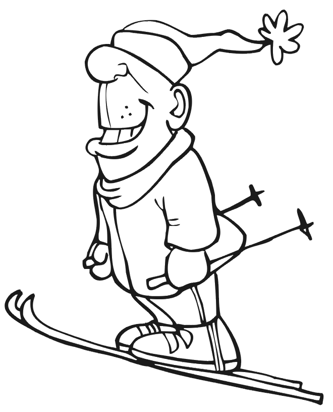 Skiing Coloring Page: Happy Skier