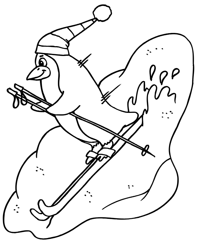 Skiing Coloring Page: Penguin skier