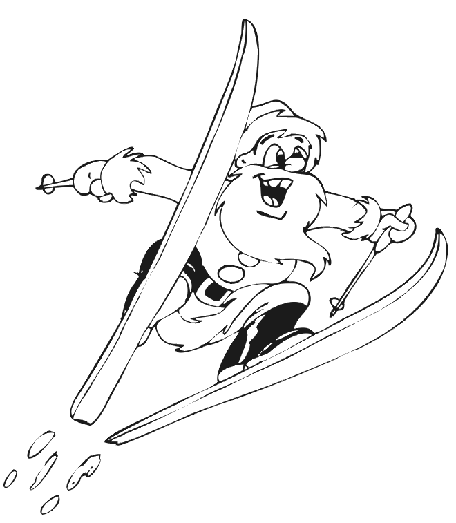 Skiing Coloring Page: Santa skiing
