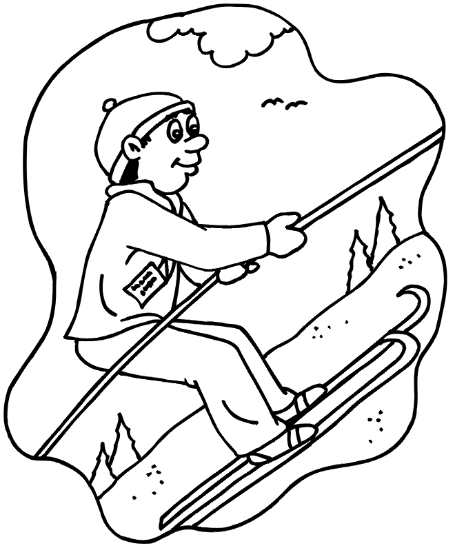 Skiing Coloring Page: skier being pulled uphill