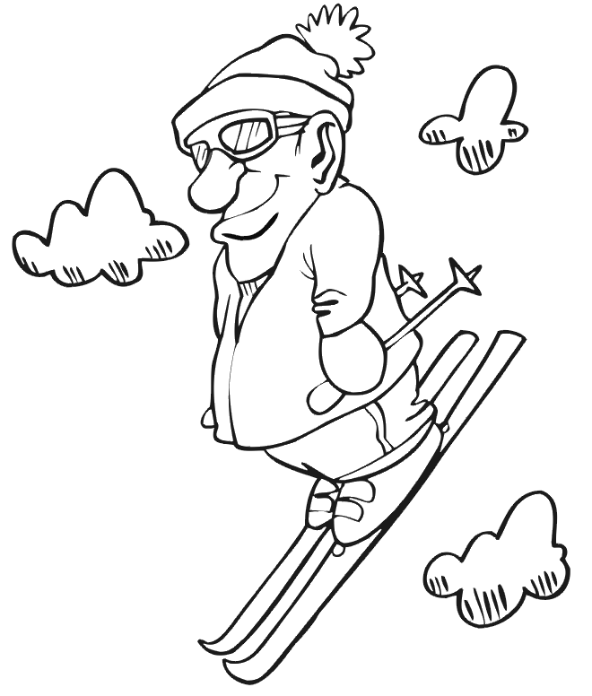 Skiing Coloring Page: Skier in the clouds