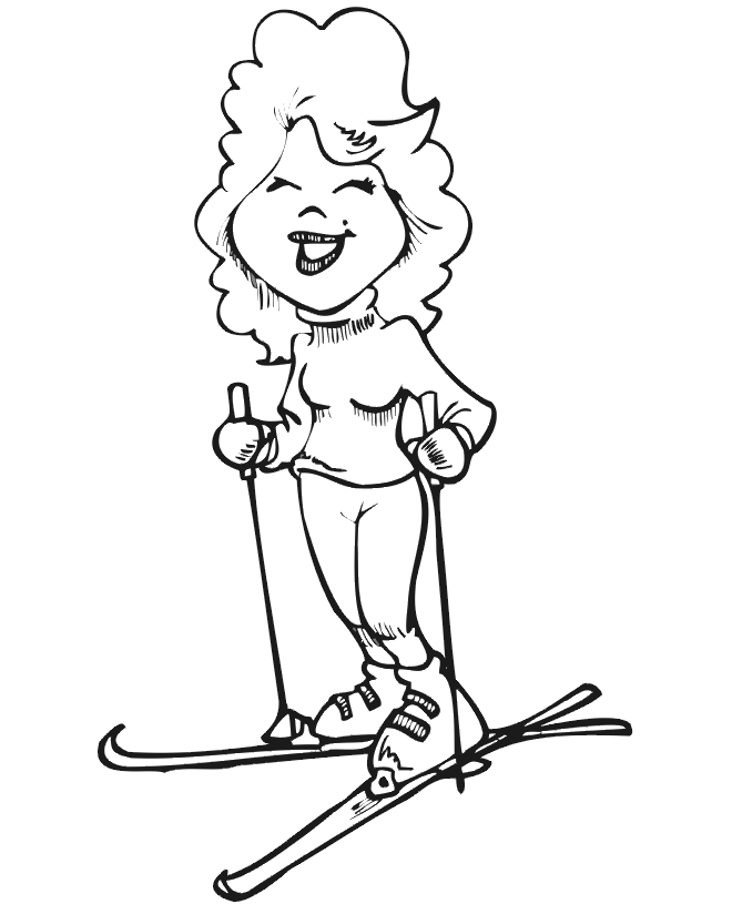 Skiing Coloring Page: Woman cross country skiier