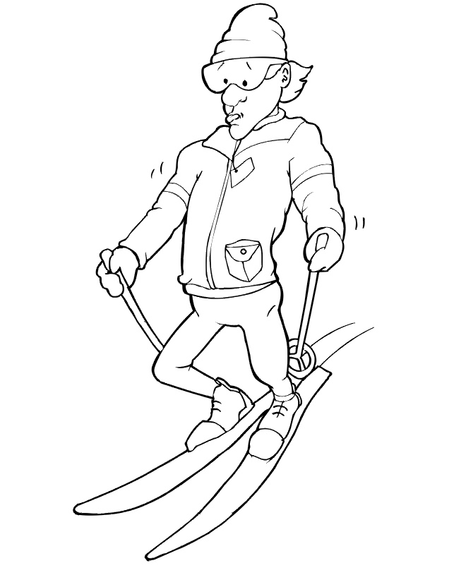 Skiing Coloring Page: worried skier