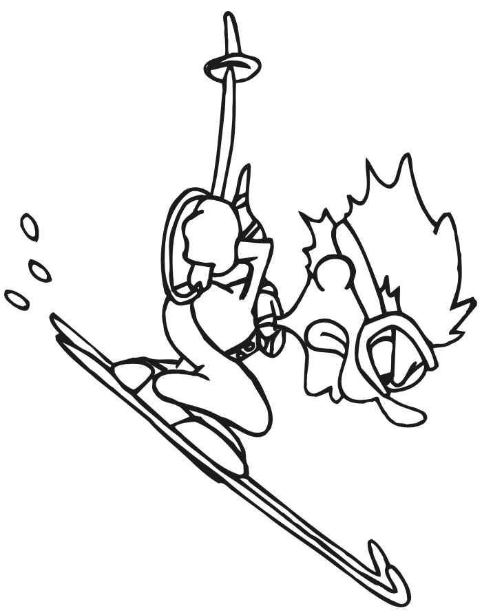 Skiing Coloring Page: Downhill Skier going fast