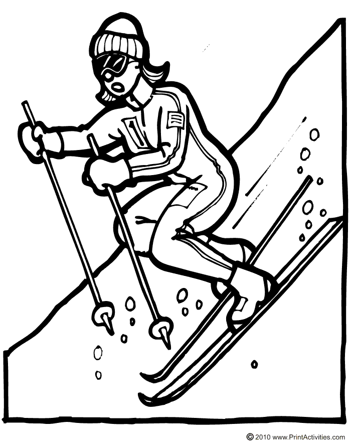 Skiing Coloring Page: Woman downhill skier going fast