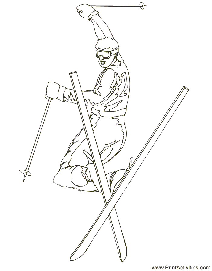 Skiing Coloring Page: Olympic freestyle skier in flight