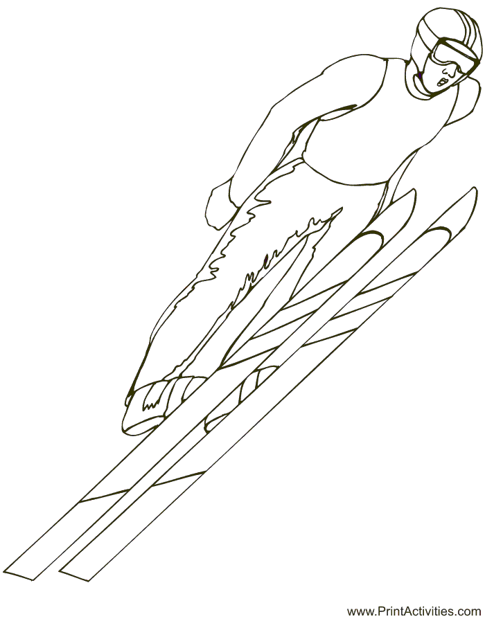 Skiing Coloring Page: Olympic ski jumper in flight
