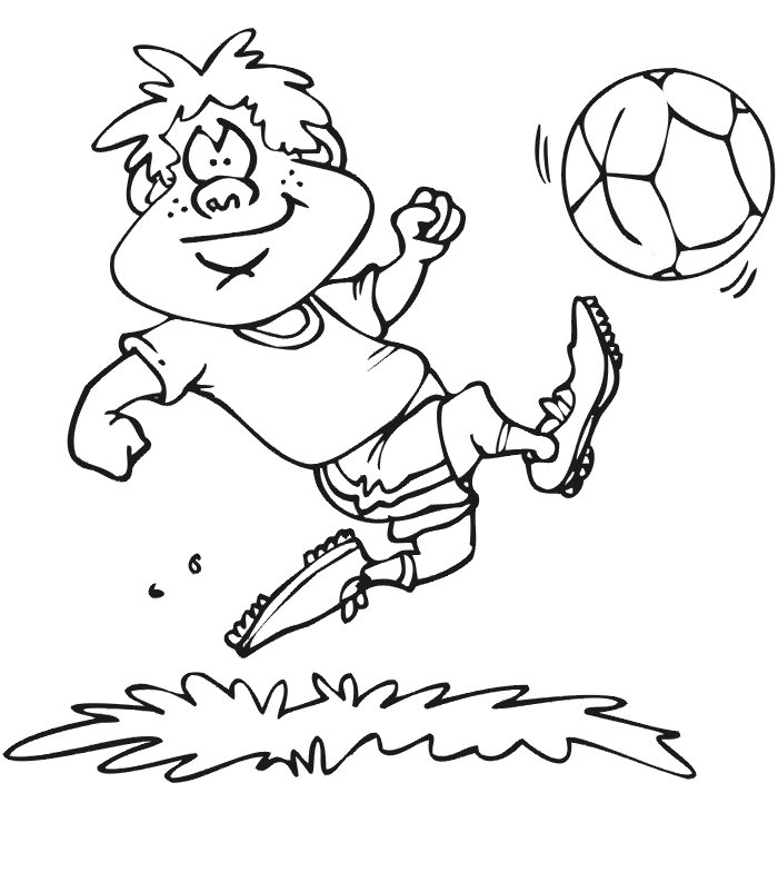 Soccer coloring page: Boy kicking ball