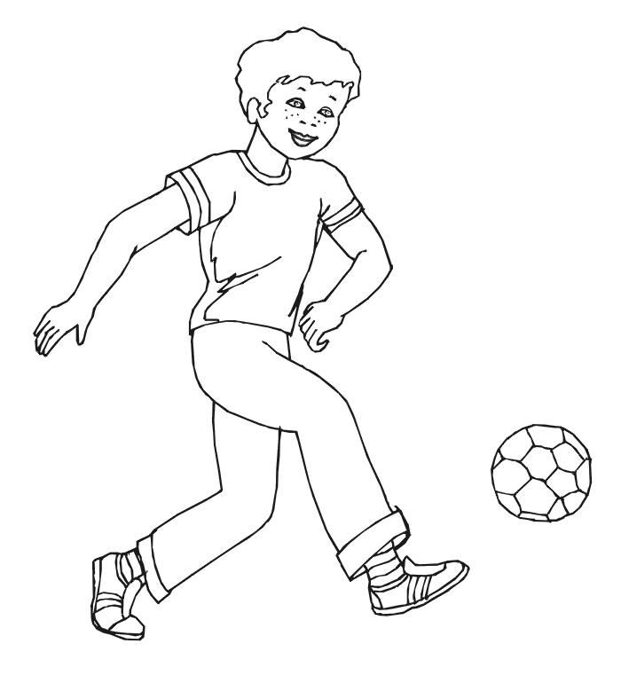 Soccer coloring page: Boy playing soccer