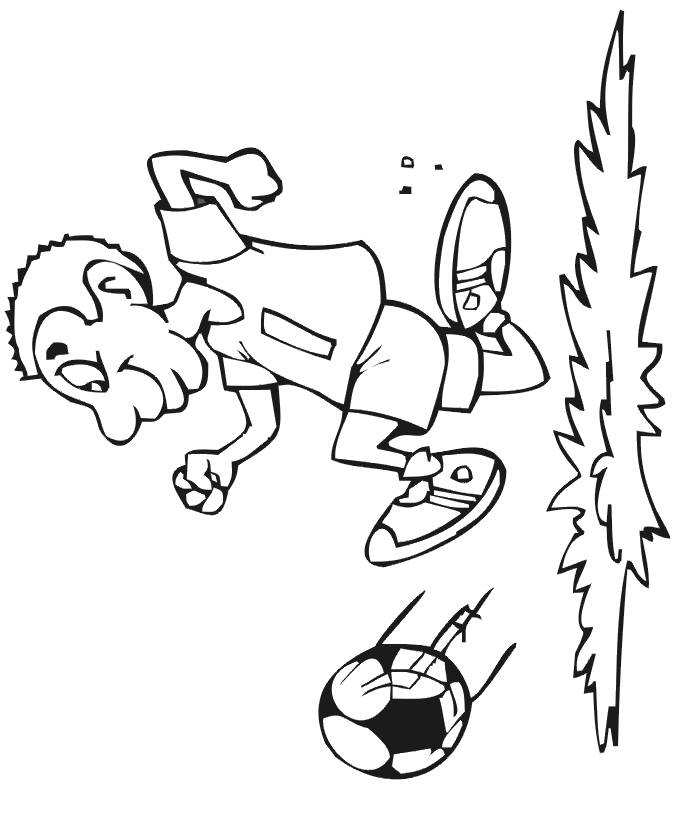 Soccer coloring page: boy running quickly