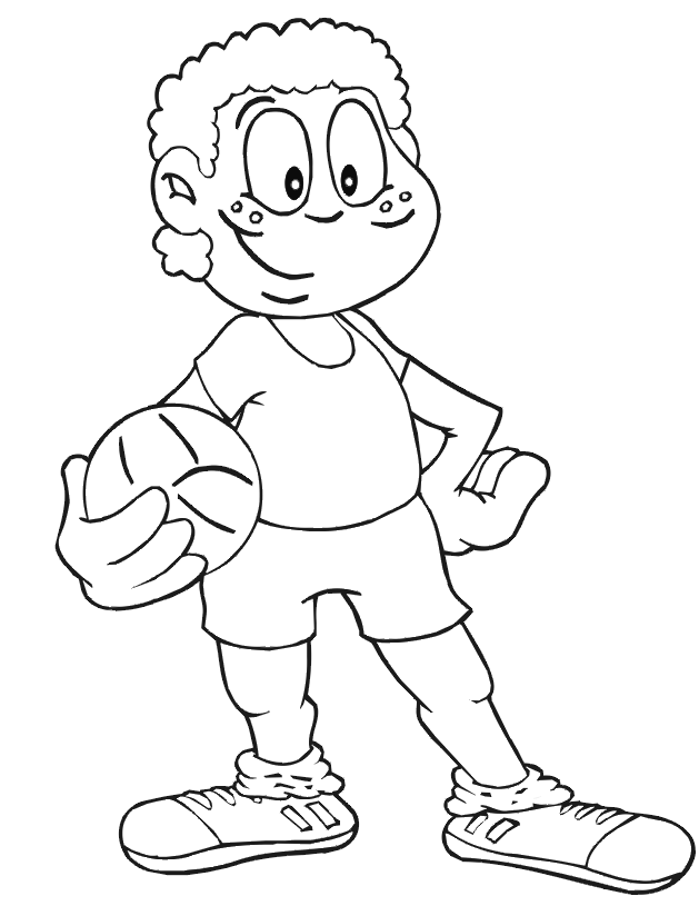 Soccer coloring page: Boy holding his soccer ball