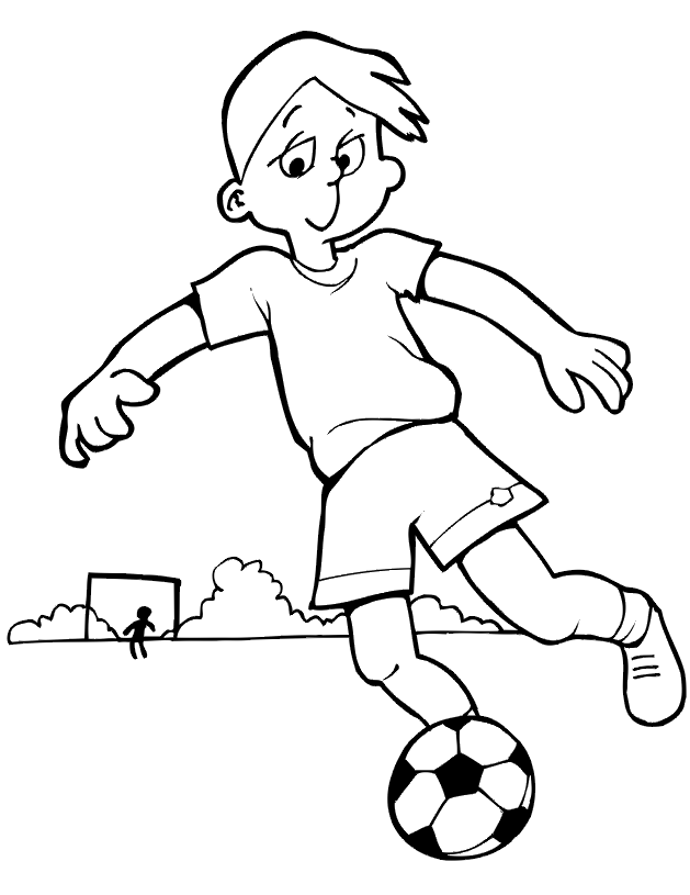 Soccer coloring page: Boy concentrating on the ball