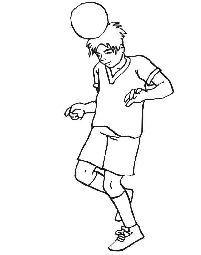 Soccer coloring page: Boy heading the ball