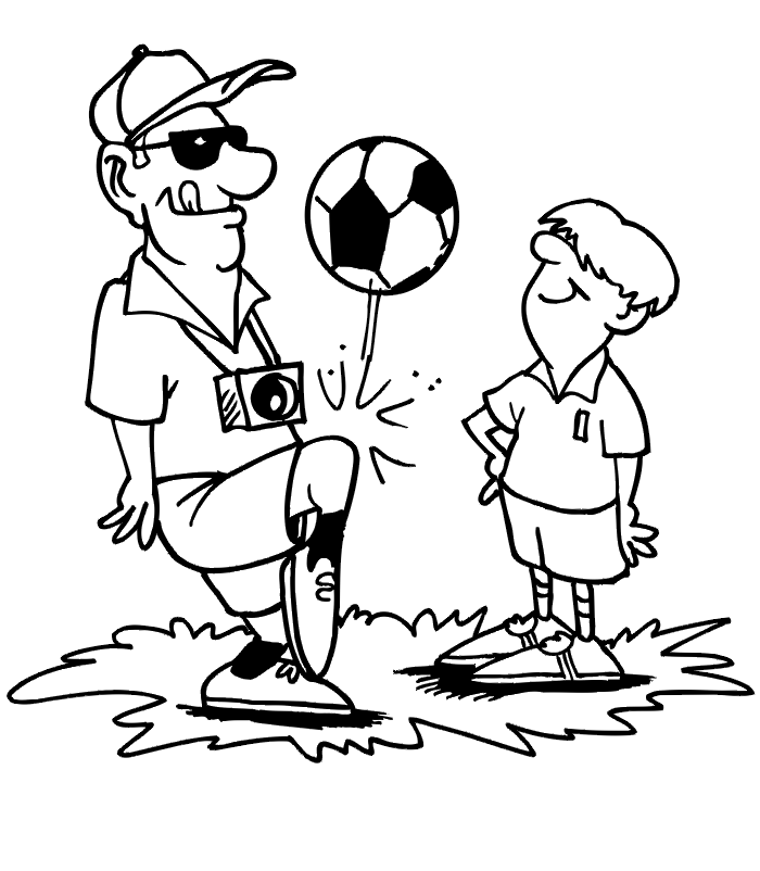 Soccer coloring page: Dad and son