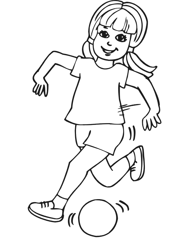 Soccer coloring page: Girl running with the ball