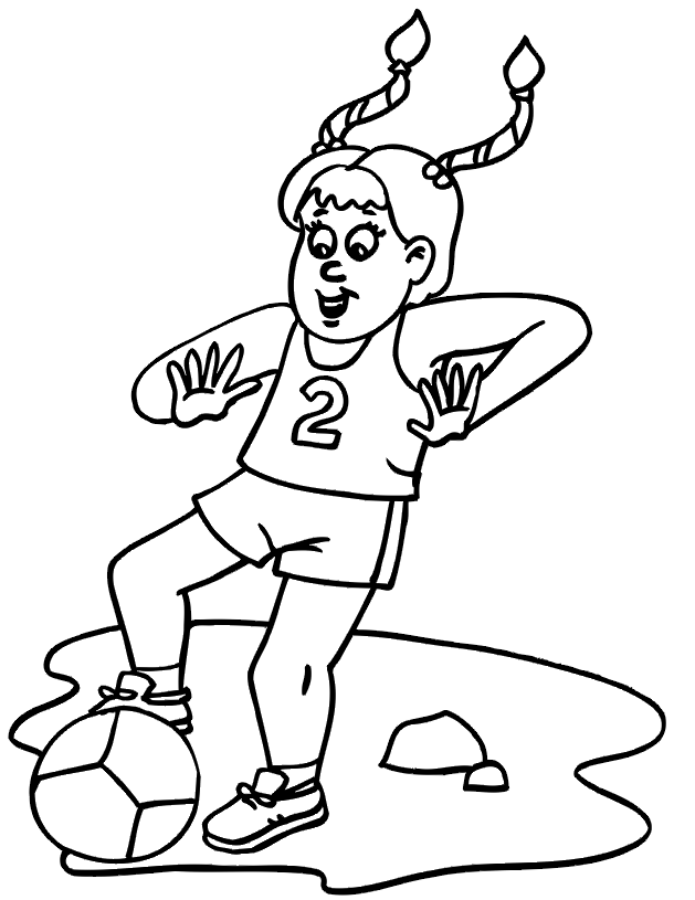 Soccer coloring page: young girl player