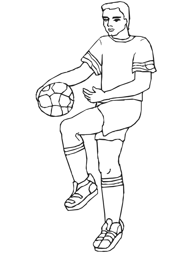 Soccer coloring page: Bouncing ball on knee