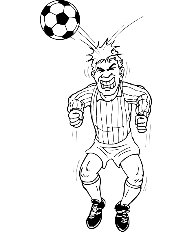 Soccer coloring page: Serious player heading ball