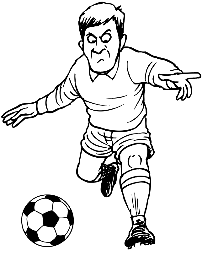 Soccer coloring page: Serious player running for ball