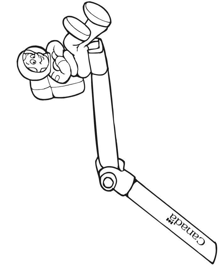 Space coloring page: An astronaut on Canadarm.