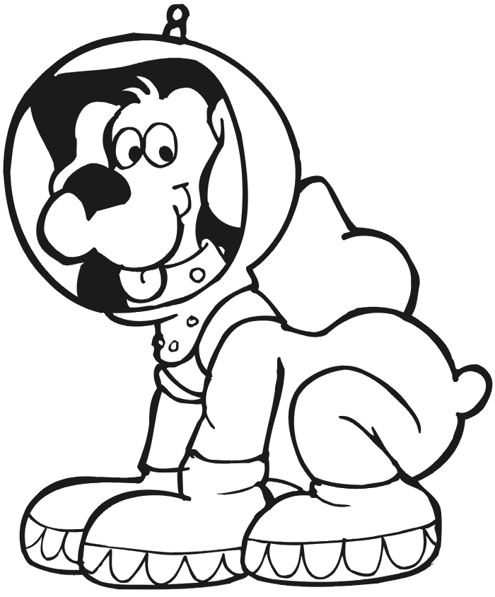 Space coloring page: A dog in an astronaut suit.