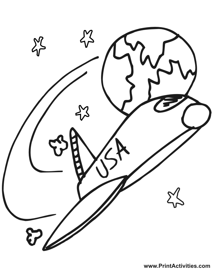 Space shuttle coloring page of a space shuttle in space