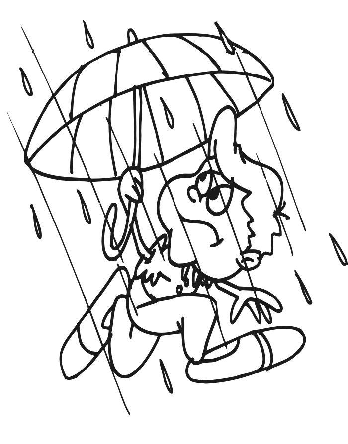 Running with umbrella through spring rain