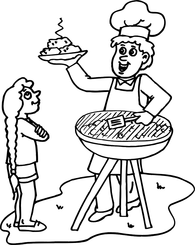 Barbecue, BBQ coloring page - coloring sheet for summer