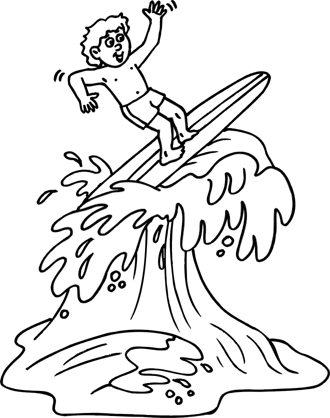 Surfing Coloring Page - coloring sheet for summer