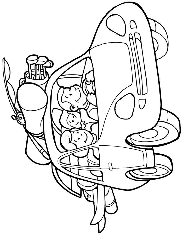 Family vacation car trip coloring page
