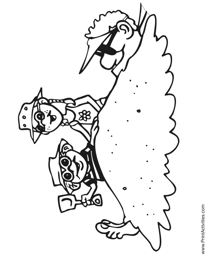 Summer coloring page of a man buried in the sand on the beach