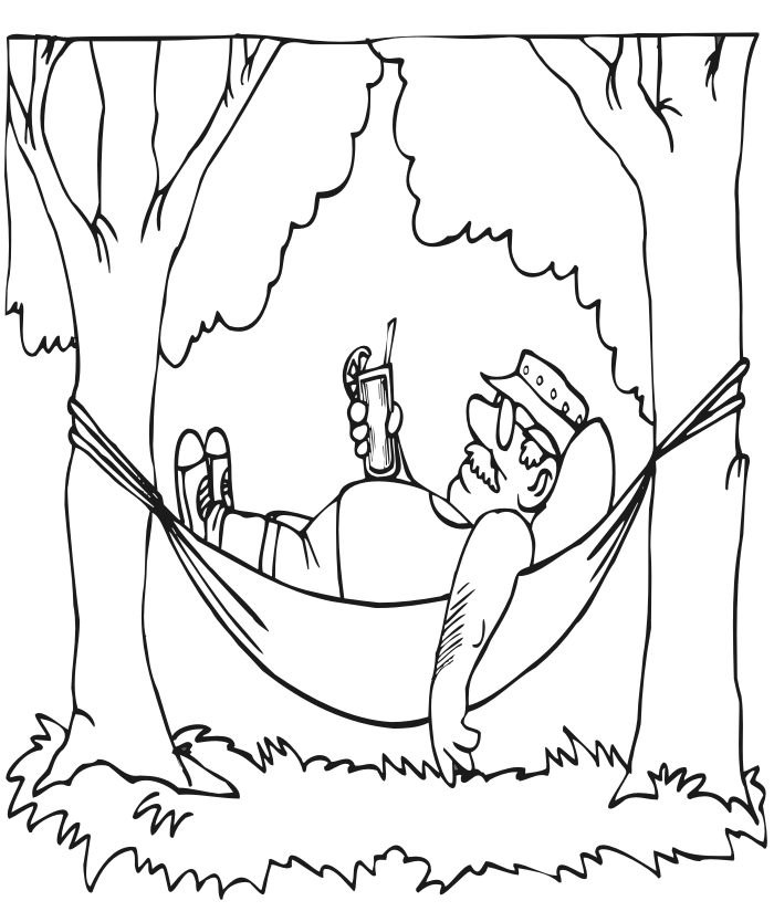 Summer coloring page of guy in a hammock.