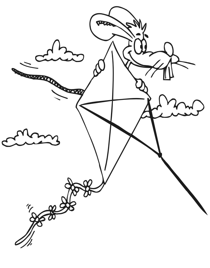 Summer coloring page of a rabbit on a kite.