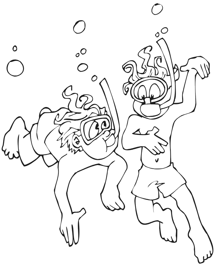 Swimming coloring page of two snorklers.