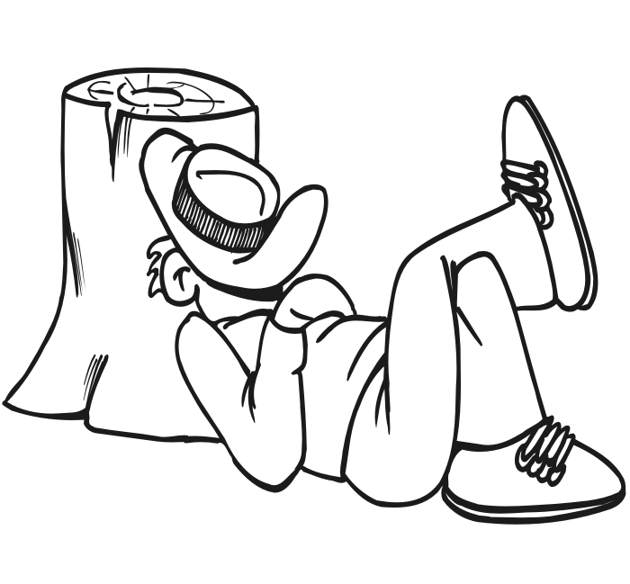 Summer coloring page : nap by the tree stump.
