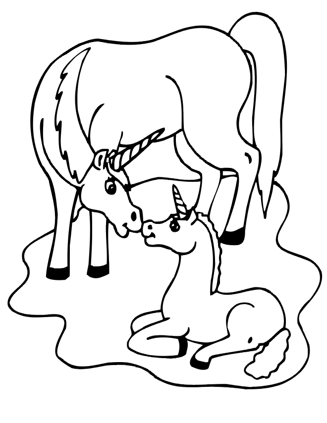 Unicorn Coloring Page | Unicorn & Her Baby