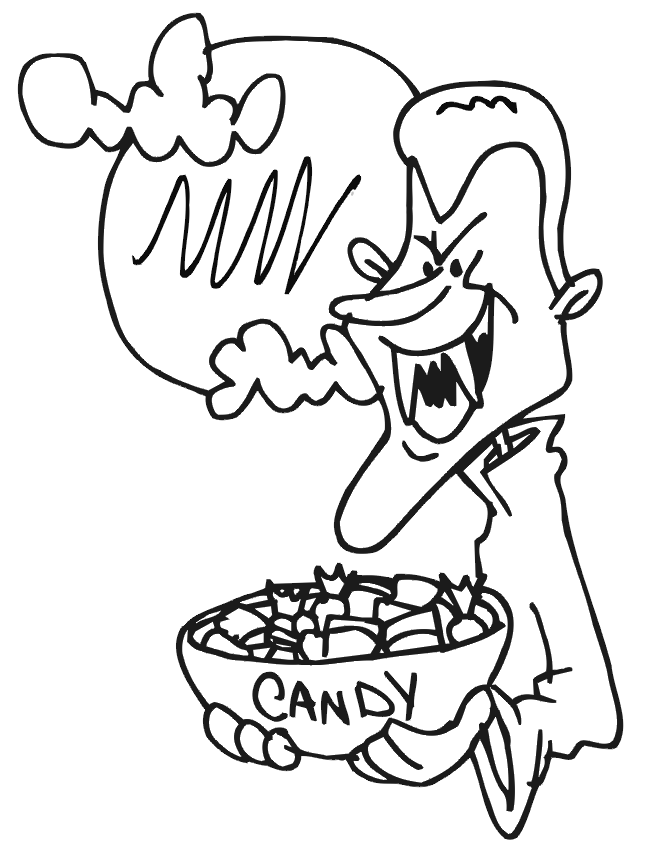 Vampire coloring page - vampire with halloween candy
