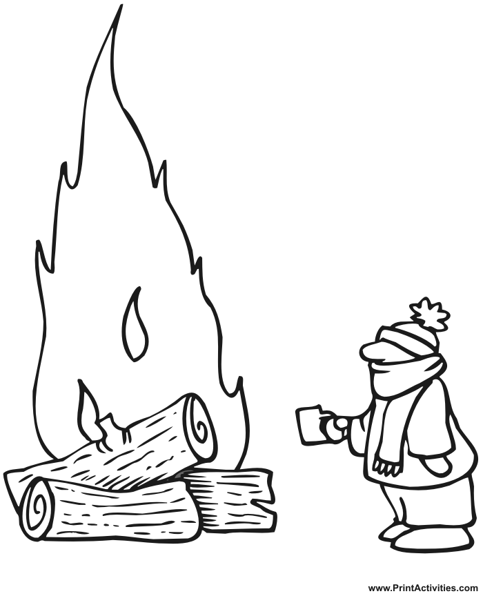 Winter bonfire coloring page.