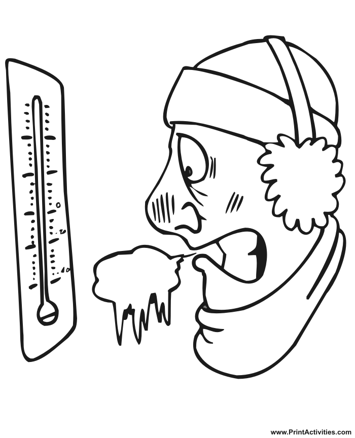 Winter cold coloring page of a low thermometer.