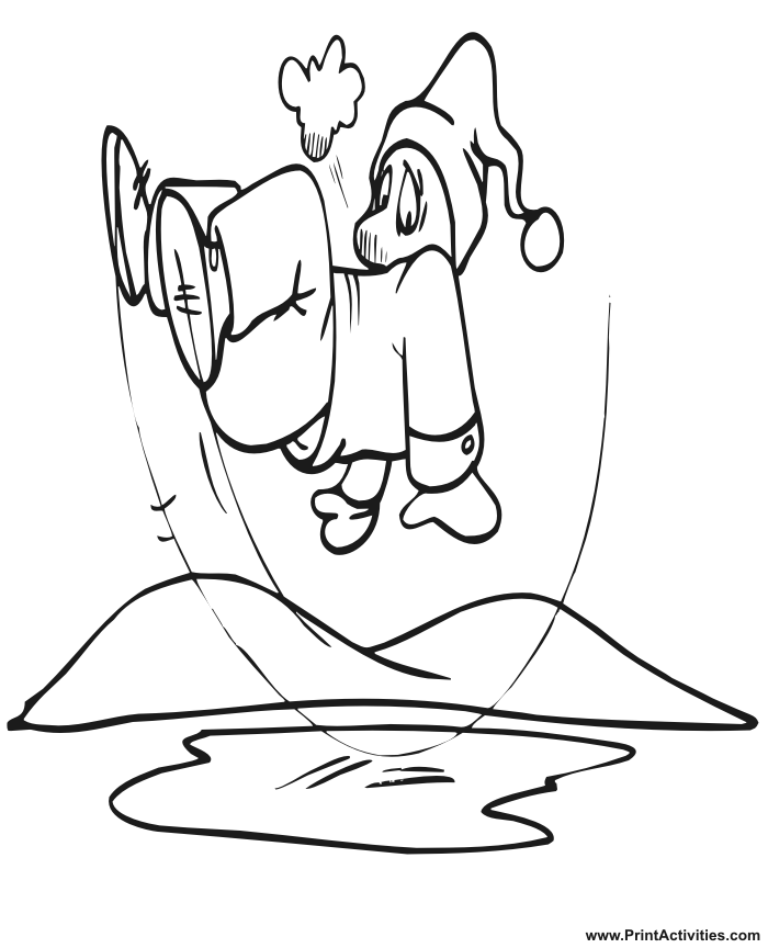 Ice coloring page of someone slipping on the ice.