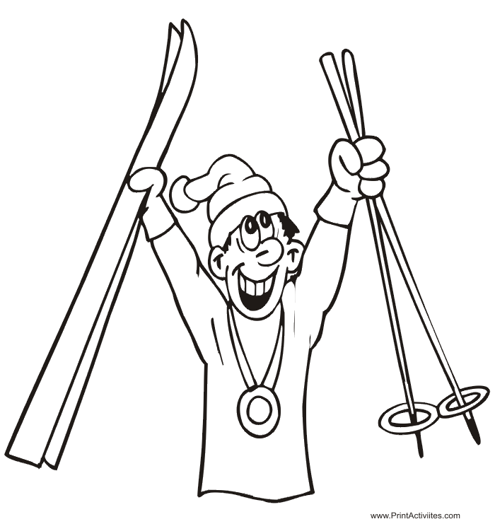 Winter Olympics Coloring Page - skiing medal winner