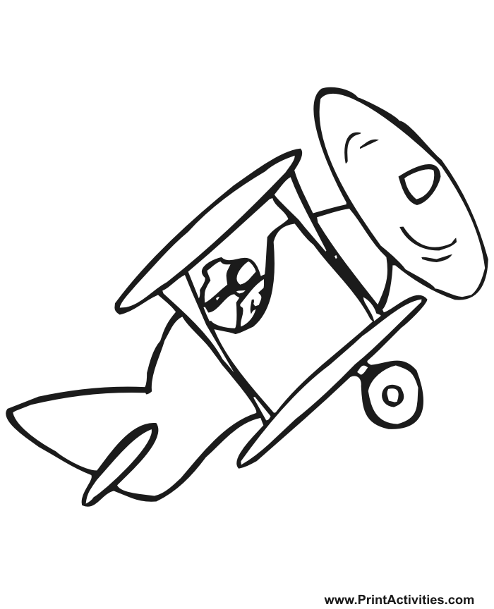 Airplane Coloring Page of a biplane in flight.