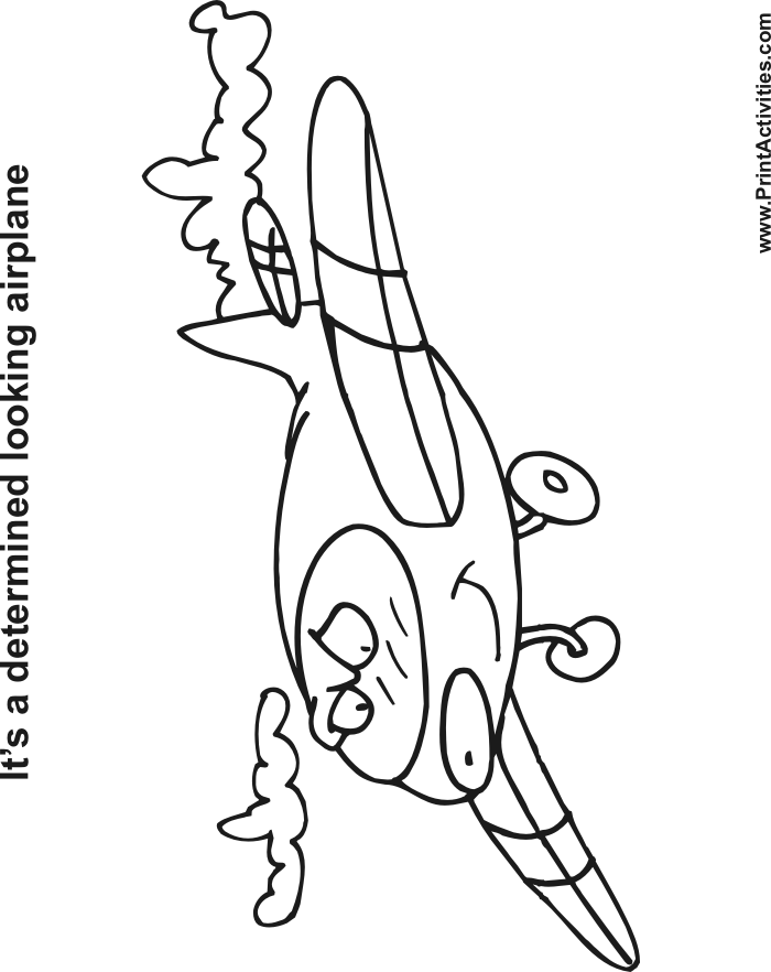 Airplane Coloring Page of a cartoonish plane looking determined.