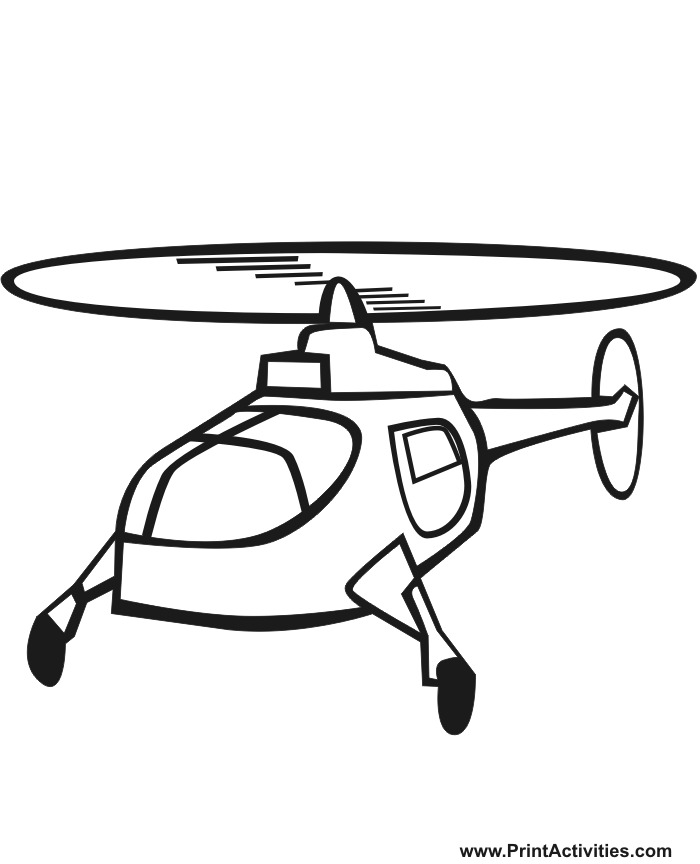 Helicopter Coloring Page of a helicopter in flight.