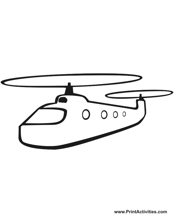 Helicopter Coloring Page of a military helicopter in flight.