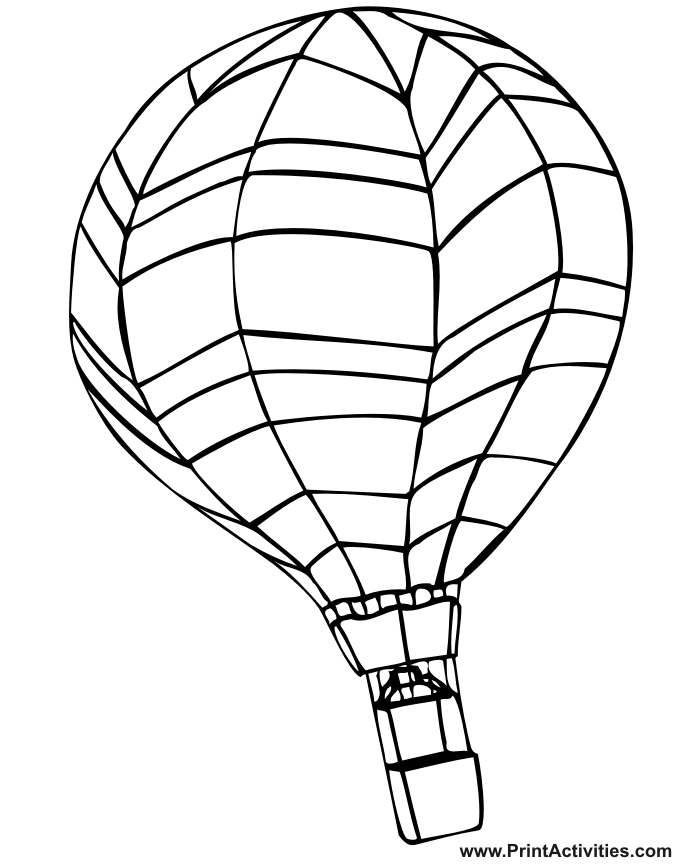 Hot air balloon coloring page with horizontal stripes.