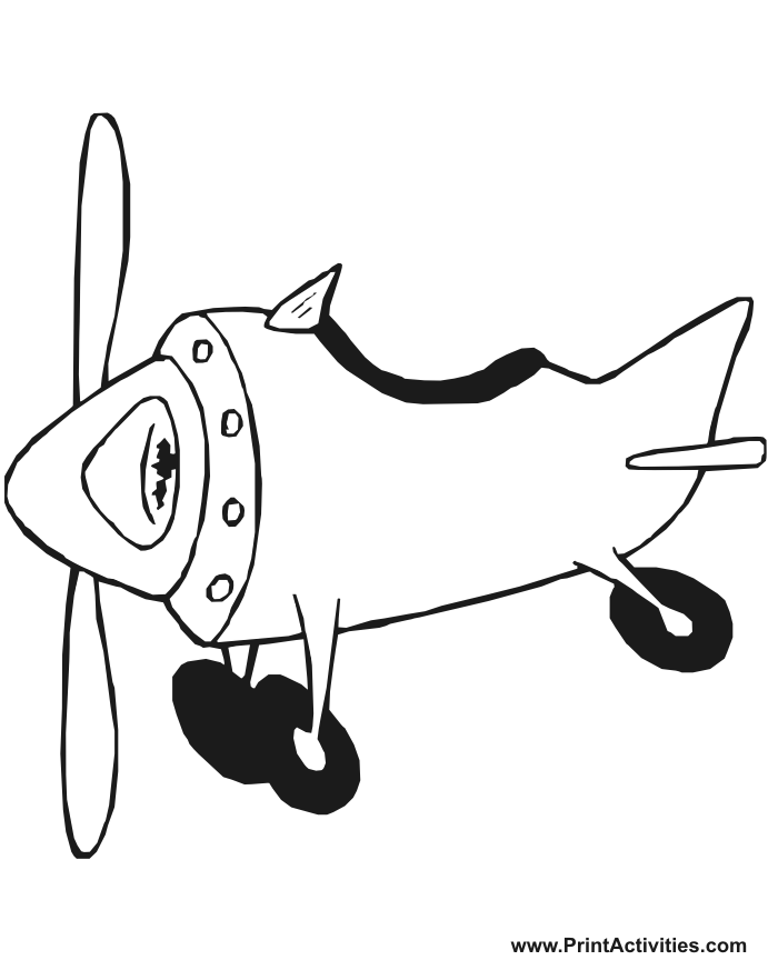Airplane Coloring Page of a cartoonish looking prop plane.